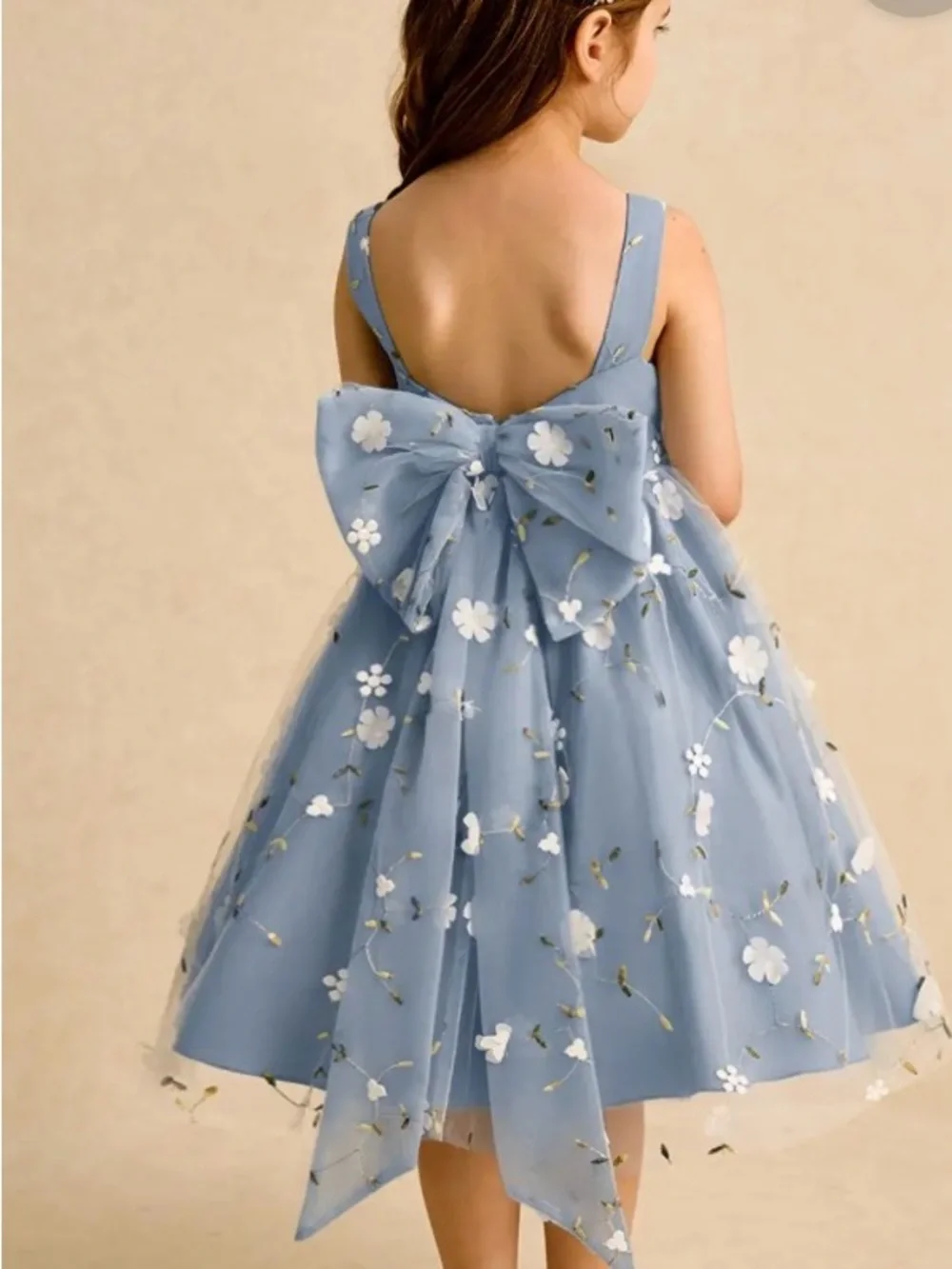 Azazie Dusty Blue Floral Tulle Girls' Formal Dress